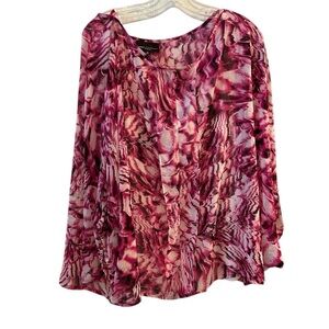 Dana Buchman Women's 2X Pink Floral Blouse with Built-In Tank Top